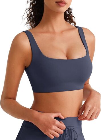 G4Free BareFeel Non Padded Square Neck Sports Bra for Women - Wireless U Back Crop Tank Tops Yoga Workout Casual in Kuwait