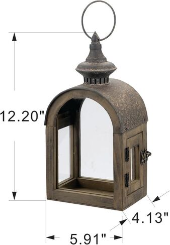 12" High Wooden Dome Lantern Made of Solid Fir Wood and Real Glass in Rustic Brown Finish with Rustic Metal Top, Hurricane Lantern, Farmhouse Lantern (1, Brown, Small) in Saudi Arabia