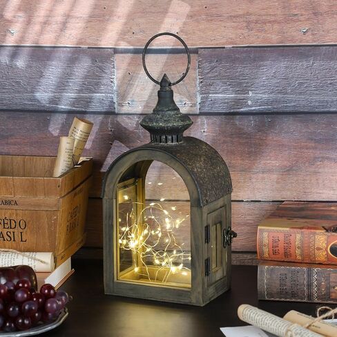 12" High Wooden Dome Lantern Made of Solid Fir Wood and Real Glass in Rustic Brown Finish with Rustic Metal Top, Hurricane Lantern, Farmhouse Lantern (1, Brown, Small) in Saudi Arabia