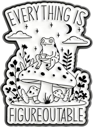 Frog Enamel Pin, Everything Is Figureoutable Mushroom Lapel Brooch | 1 Meta land enamel frog pin with an uplifting quote; a cute accent for jackets, backpacks, hats, totes and frog-lover gifts. in Saudi Arabia