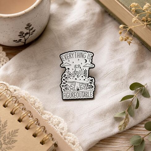Frog Enamel Pin, Everything Is Figureoutable Mushroom Lapel Brooch | 1 Meta land enamel frog pin with an uplifting quote; a cute accent for jackets, backpacks, hats, totes and frog-lover gifts. in Saudi Arabia