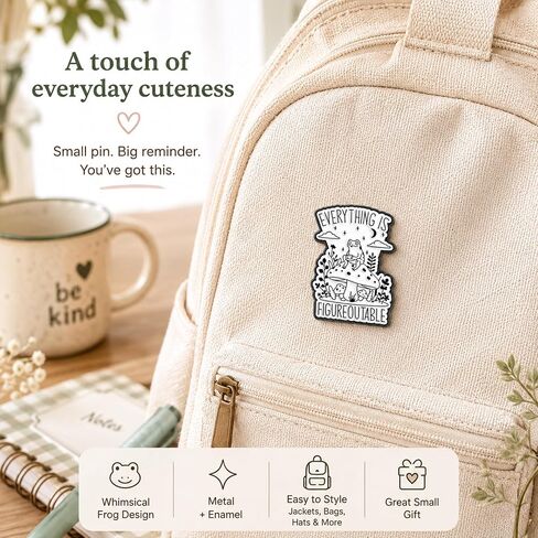 Frog Enamel Pin, Everything Is Figureoutable Mushroom Lapel Brooch | 1 Meta land enamel frog pin with an uplifting quote; a cute accent for jackets, backpacks, hats, totes and frog-lover gifts. in Saudi Arabia