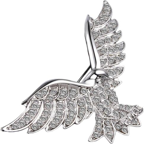 Eagle Brooch with Crystals for Men & Women, Gold Silver Rhinestone Hawk Lapel Pin for Suit Blazer, Wedding Party Business Gift in Saudi Arabia