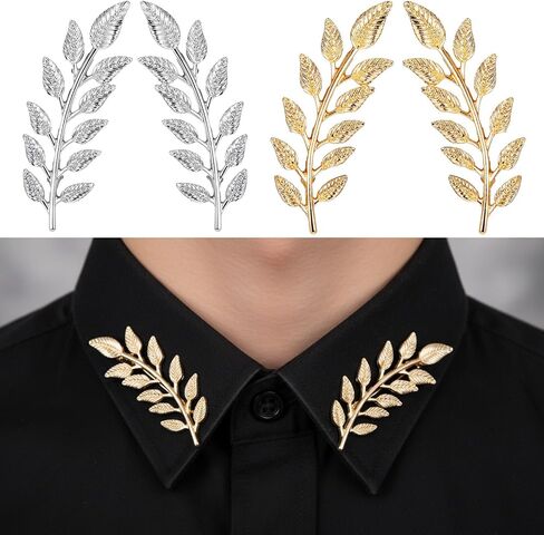 Hecila Gentlemen Suit Brooches Gold Silver Leaf Brooches 2Pair Simple Elegant Wheat Leaf Lapel Pin Retro Double Leafs Collar Pin Brooch Plant Leaves Brooch for Tuxedo Accessories Unisex Collar Jewelry in Kuwait