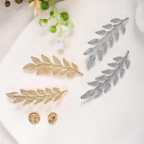 Hecila Gentlemen Suit Brooches Gold Silver Leaf Brooches 2Pair Simple Elegant Wheat Leaf Lapel Pin Retro Double Leafs Collar Pin Brooch Plant Leaves Brooch for Tuxedo Accessories Unisex Collar Jewelry in Kuwait