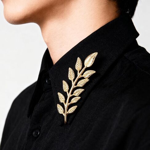 Hecila Gentlemen Suit Brooches Gold Silver Leaf Brooches 2Pair Simple Elegant Wheat Leaf Lapel Pin Retro Double Leafs Collar Pin Brooch Plant Leaves Brooch for Tuxedo Accessories Unisex Collar Jewelry in Kuwait