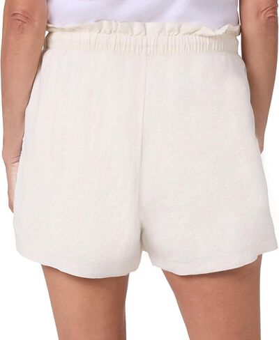 HANG TEN Women's Linen Blend Summer Shorts - Lightweight Casual Elastic Waist Shorts with Pockets - Relaxed Fit (Cream, M) in Saudi Arabia
