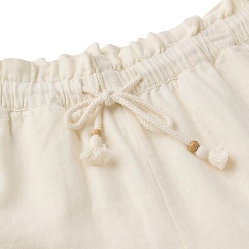 HANG TEN Women's Linen Blend Summer Shorts - Lightweight Casual Elastic Waist Shorts with Pockets - Relaxed Fit (Cream, M) in Saudi Arabia