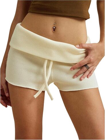 SHENHE Women's Y2K Foldover Knit Mini Shorts Low Waist Slim Fit Going Out Micro Shorts in Saudi Arabia