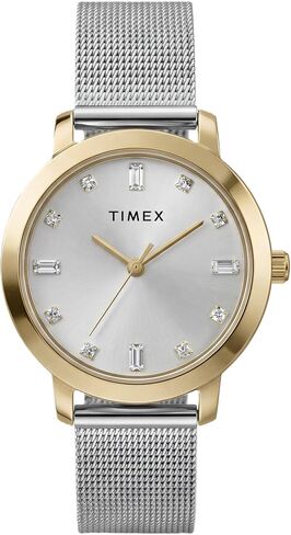 Timex Women's Main Street 31mm Watch - Silver-Tone Mesh Bracelet Silver-Tone Dial Gold-Tone Case in Kuwait