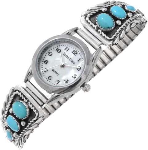 Alltribes Navajo Genuine Sleeping Beauty Turquoise Sterling Ladies Watch Feminine Gemstone Design 1133 in Saudi Arabia