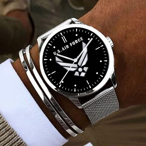 Air Force Emblem Watch with Large Polished Chrome Case and Adjustable Stainless Steel Mesh Band in Saudi Arabia
