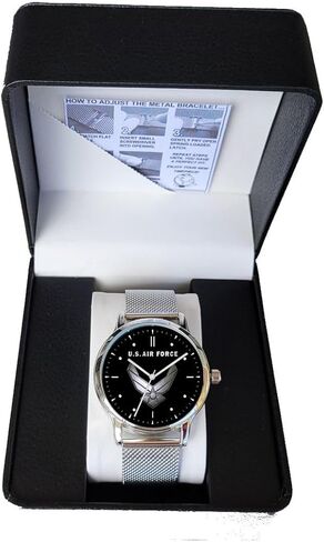 Air Force Emblem Watch with Large Polished Chrome Case and Adjustable Stainless Steel Mesh Band in Saudi Arabia
