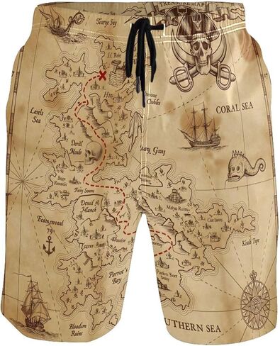 Men's Swim Trunks Pirates Treasure Map Beach Board Shorts Quick Dry in Kuwait