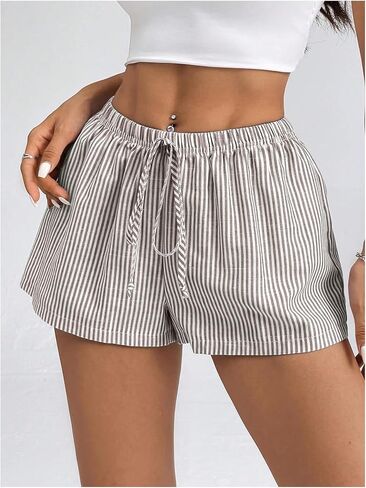 WDIRARA Women's Striped Drawstring Waist Shorts Summer Casual Lounge Shorts in Saudi Arabia