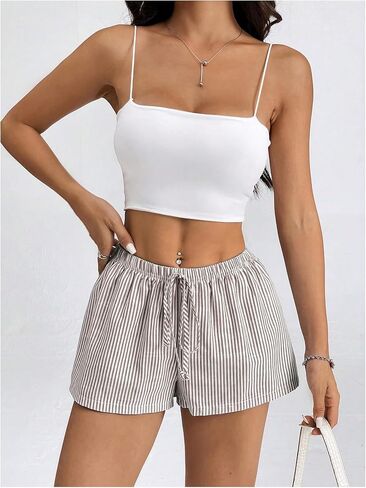 WDIRARA Women's Striped Drawstring Waist Shorts Summer Casual Lounge Shorts in Saudi Arabia