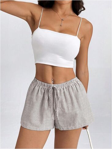 WDIRARA Women's Striped Drawstring Waist Shorts Summer Casual Lounge Shorts in Saudi Arabia