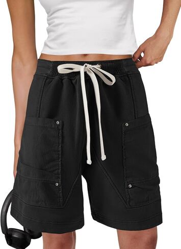 Panadila Women Sweat Baggy Shorts Drawstring Knee Length Bermuda Shorts Casual Cargo Pants Going Out Bottoms in Saudi Arabia