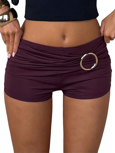 Verdusa Women's Fold Over Micro Shorts Low Rise Ruched Mini Shorts Going Out Bottoms in Kuwait