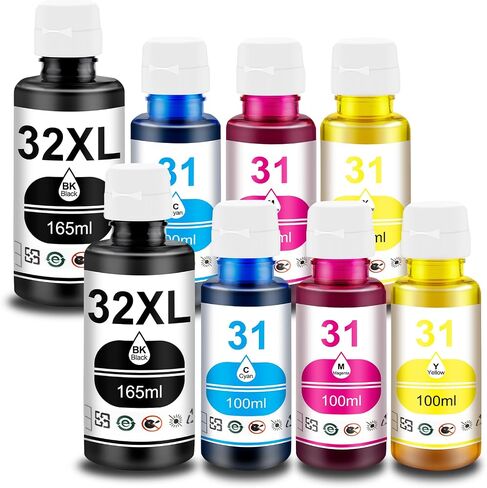 Pristar 8 Pack 32XL 31 Ink Compatible with HP 31 32XL Ink Bottle Set Replacement with HP Smart Tank 6001 5101 651 5000 7301 7001 7602 5102 Plus 551 455 457 450 (165 ML 32XL Black Ink 100 ML 31 CMY Ink in Kuwait
