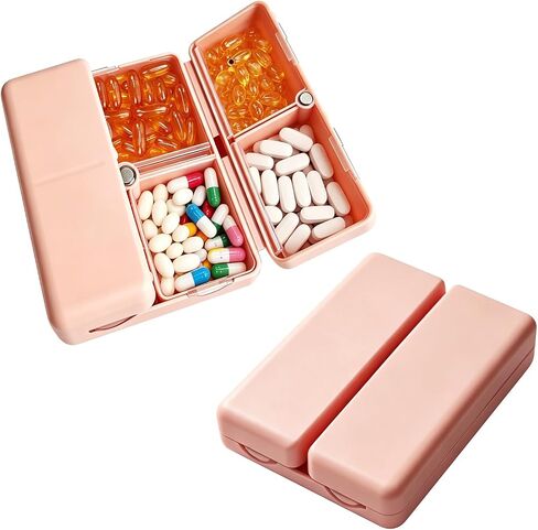 2 Pack Daily Pill Organizer, 7 Compartments Travel Pill Organizer - Folding Pill Case for Purse/Pocket, BPA-Free Pill Organizer Travel to Hold Vitamins, Cod Liver Oil, Supplements & Medication (Pink) in Saudi Arabia