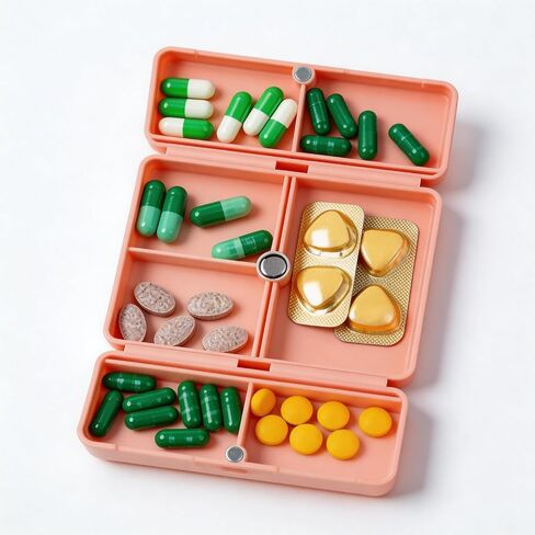 2 Pack Daily Pill Organizer, 7 Compartments Travel Pill Organizer - Folding Pill Case for Purse/Pocket, BPA-Free Pill Organizer Travel to Hold Vitamins, Cod Liver Oil, Supplements & Medication (Pink) in Saudi Arabia