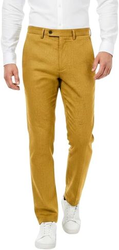 Men’s Linen Pants Lightweight Breathable Summer Trousers Solid Color Flat Front Casual Dress Pants in Saudi Arabia