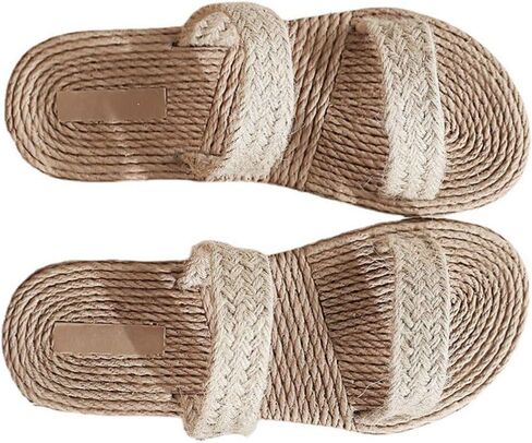 Holibanna Womens Straw Woven Sandals Beach Slippers Lightweight Flat Slide Casual Summer Shoes for Indoor and Outdoor in Saudi Arabia
