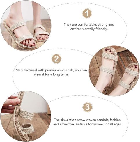 Holibanna Womens Straw Woven Sandals Beach Slippers Lightweight Flat Slide Casual Summer Shoes for Indoor and Outdoor in Saudi Arabia