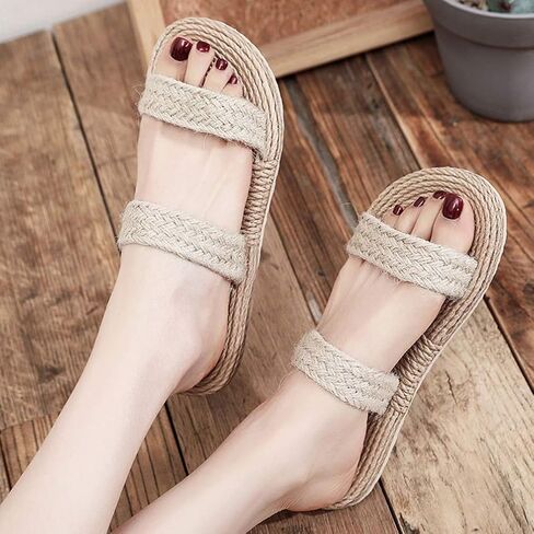 Holibanna Womens Straw Woven Sandals Beach Slippers Lightweight Flat Slide Casual Summer Shoes for Indoor and Outdoor in Saudi Arabia