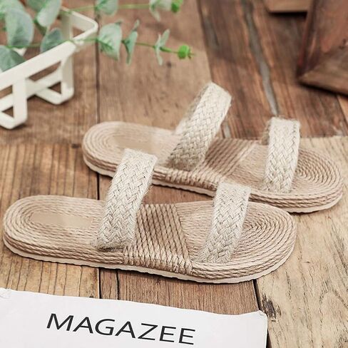 Holibanna Womens Straw Woven Sandals Beach Slippers Lightweight Flat Slide Casual Summer Shoes for Indoor and Outdoor in Saudi Arabia