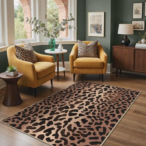 Bavni 5x7 Leopard Area Rugs for Living Room, Machine Washable Animal Rug Foldable Ultra-Thin Indoor Non Slip Brown Carpet Print Mat,Bedroom/Dining Room/Home Office,Leopard in Saudi Arabia