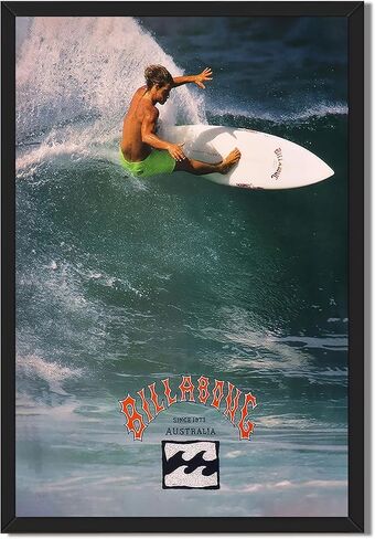 Black Framed Vintage Surfing Poster 1970s Classic Surf Wall Art Wave Surfboard Rider Coastal Canvas Print Retro Ocean Sports Picture Australia Beach Painting for Surfer Home Bedroom Decor 8x12inch in Saudi Arabia