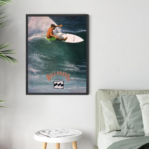 Black Framed Vintage Surfing Poster 1970s Classic Surf Wall Art Wave Surfboard Rider Coastal Canvas Print Retro Ocean Sports Picture Australia Beach Painting for Surfer Home Bedroom Decor 8x12inch in Saudi Arabia