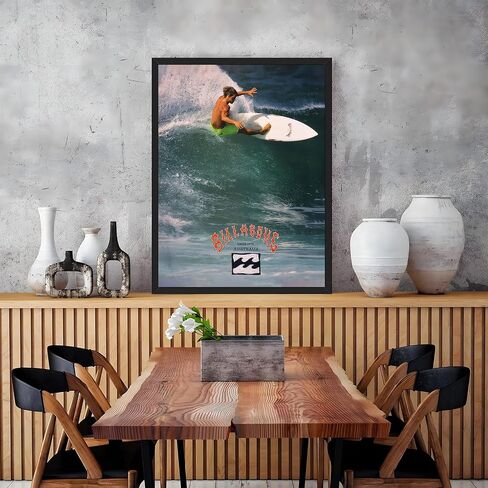 Black Framed Vintage Surfing Poster 1970s Classic Surf Wall Art Wave Surfboard Rider Coastal Canvas Print Retro Ocean Sports Picture Australia Beach Painting for Surfer Home Bedroom Decor 8x12inch in Saudi Arabia