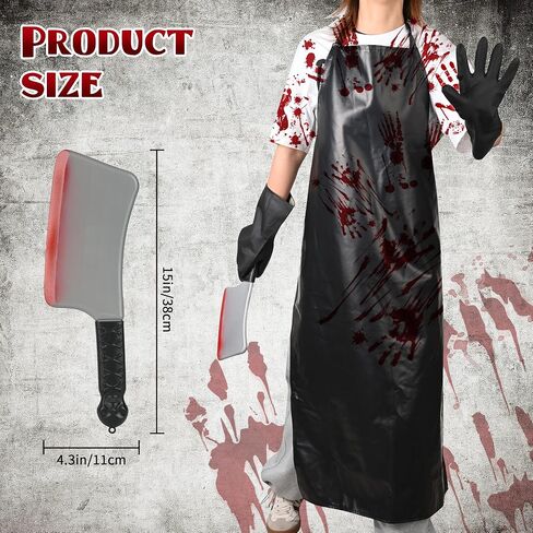 3Pcs Halloween Butcher Costume Kit Adult Men Women Butcher Costume Accessory Set Include Black Apron Fake Knife Gloves for Halloween Dress Up Cosplay Party Outfit in Saudi Arabia