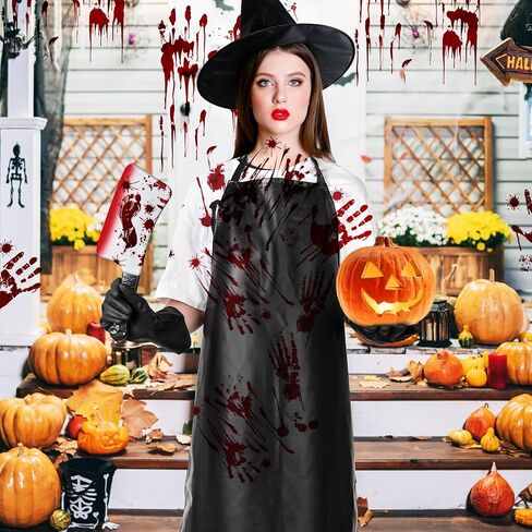 3Pcs Halloween Butcher Costume Kit Adult Men Women Butcher Costume Accessory Set Include Black Apron Fake Knife Gloves for Halloween Dress Up Cosplay Party Outfit in Saudi Arabia