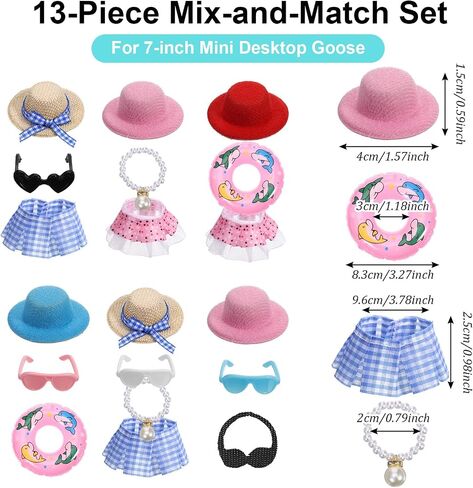 Desk Goose Outfits 7 Inch, 4 Sets Desk Goose Clothes with Cute Felt Hat Necklace Dresses and Sunglasses for Desktop Magnetic Gooses Statue Key Holder Decor Multicolor in Saudi Arabia