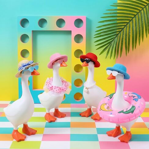 Desk Goose Outfits 7 Inch, 4 Sets Desk Goose Clothes with Cute Felt Hat Necklace Dresses and Sunglasses for Desktop Magnetic Gooses Statue Key Holder Decor Multicolor in Saudi Arabia