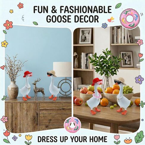 Desk Goose Outfits 7 Inch, 4 Sets Desk Goose Clothes with Cute Felt Hat Necklace Dresses and Sunglasses for Desktop Magnetic Gooses Statue Key Holder Decor Multicolor in Saudi Arabia