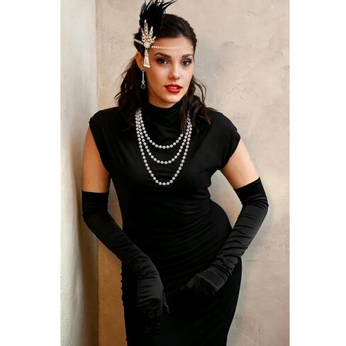 Ondder 4 PCS 1920s Flapper Accessories Set for Women, Gatsby Roaring 20s Costume Accessories with Feather Headband, Pearl Necklace, Long Gloves, Dangle Earrings in Saudi Arabia