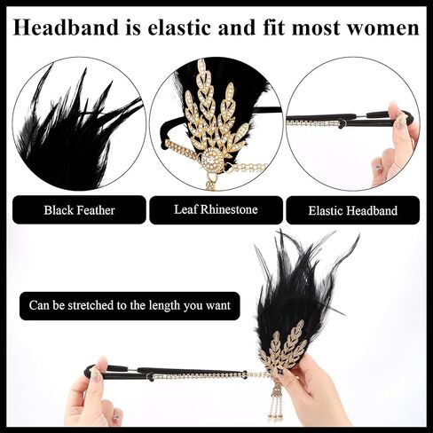 Ondder 4 PCS 1920s Flapper Accessories Set for Women, Gatsby Roaring 20s Costume Accessories with Feather Headband, Pearl Necklace, Long Gloves, Dangle Earrings in Saudi Arabia