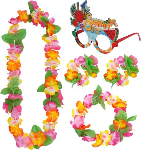 إكسسوارات choyaxo Hawaiian بما في ذلك قلادة Hawaiian Leis وأساور ونظارات لاحتفالات صيف الشاطئ باللون الأحمر in Kuwait