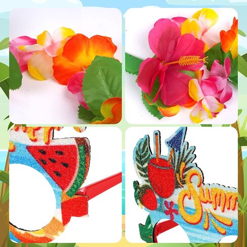 إكسسوارات choyaxo Hawaiian بما في ذلك قلادة Hawaiian Leis وأساور ونظارات لاحتفالات صيف الشاطئ باللون الأحمر in Kuwait