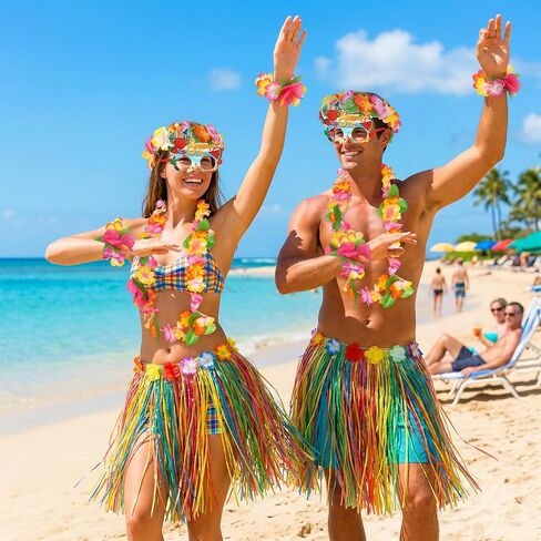 إكسسوارات choyaxo Hawaiian بما في ذلك قلادة Hawaiian Leis وأساور ونظارات لاحتفالات صيف الشاطئ باللون الأحمر in Kuwait