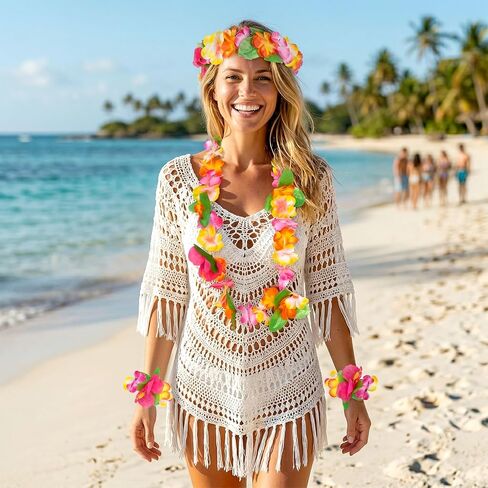 إكسسوارات choyaxo Hawaiian بما في ذلك قلادة Hawaiian Leis وأساور ونظارات لاحتفالات صيف الشاطئ باللون الأحمر in Kuwait