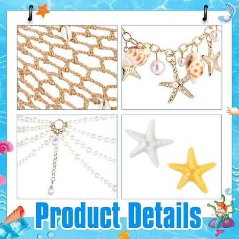 MJOGGOTT 6 Pcs Summer Mermaid Costume Accessories Set Women Cover up Beach Hand Crochet Skirt Shell Necklace Starfish Pearl Hair Clips and Mermaid Glitter for Women Halloween Cosplay Party in Saudi Arabia
