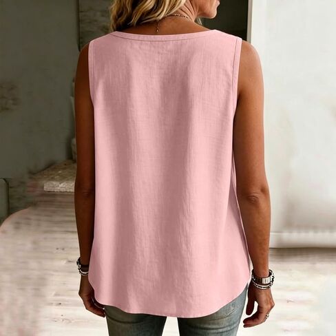 hlysgo Womens Sleeveless Tank Tops Cotton Linen Button Down Shirts Elegant Ladies Office Work V Neck Tops Gauze Shirts in Saudi Arabia