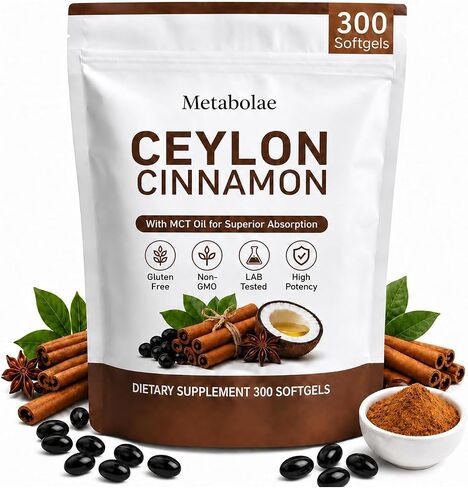Metabolae Ceylon Cinnamon, Daily Supplements, Plant-Based, Non-GMO, Gluten-Free, 300 Softgels in Saudi Arabia