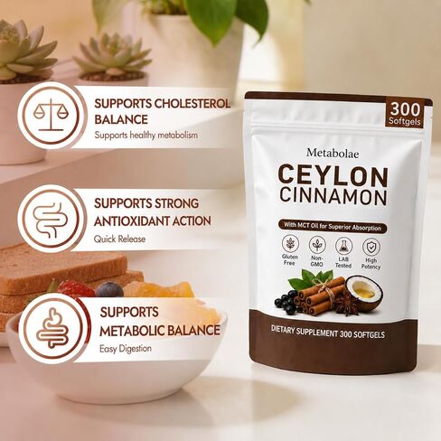 Metabolae Ceylon Cinnamon, Daily Supplements, Plant-Based, Non-GMO, Gluten-Free, 300 Softgels in Saudi Arabia